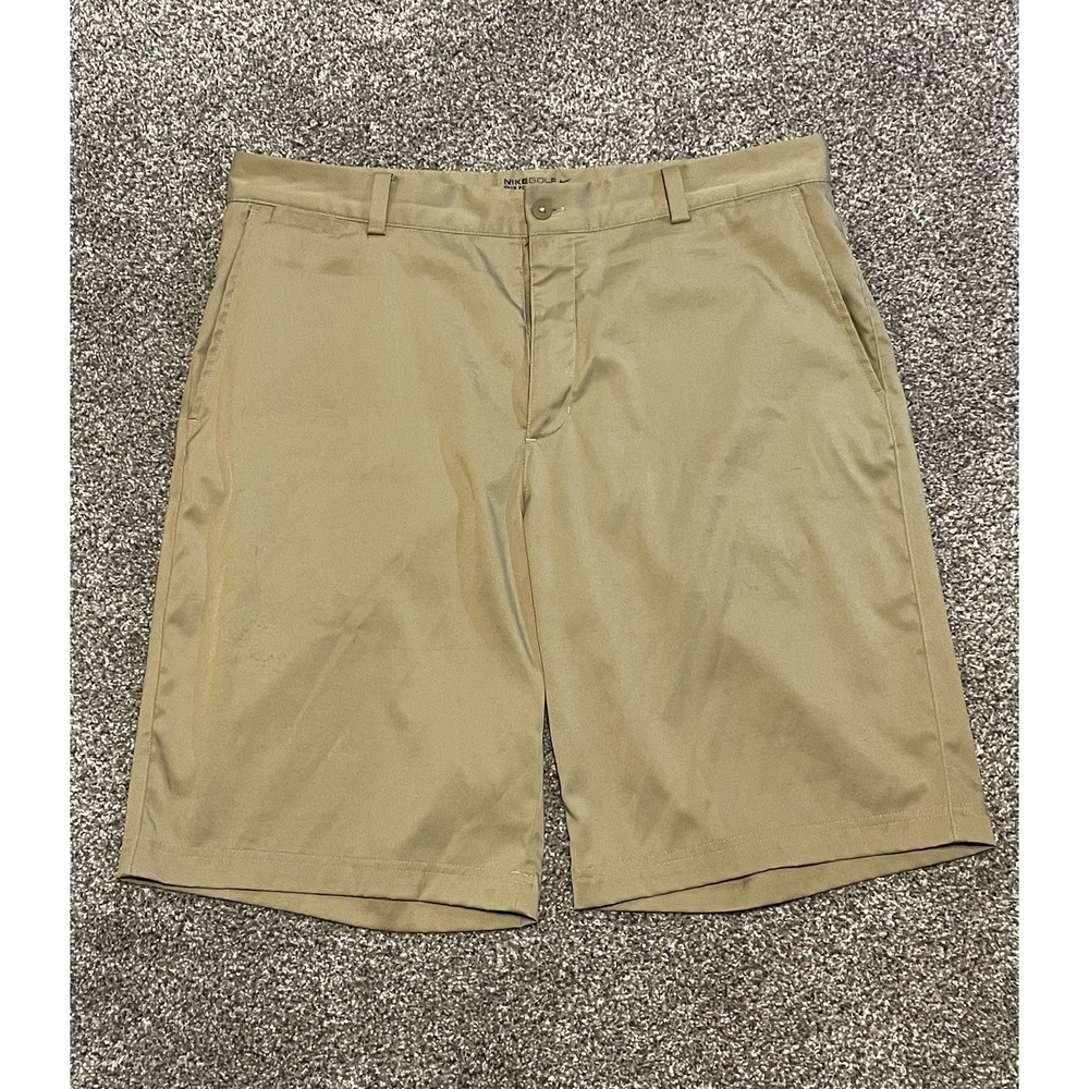 Nike Golf Shorts Mens 34/36 Khaki Tour Performance 10" Dri Fit Flat Front Chino